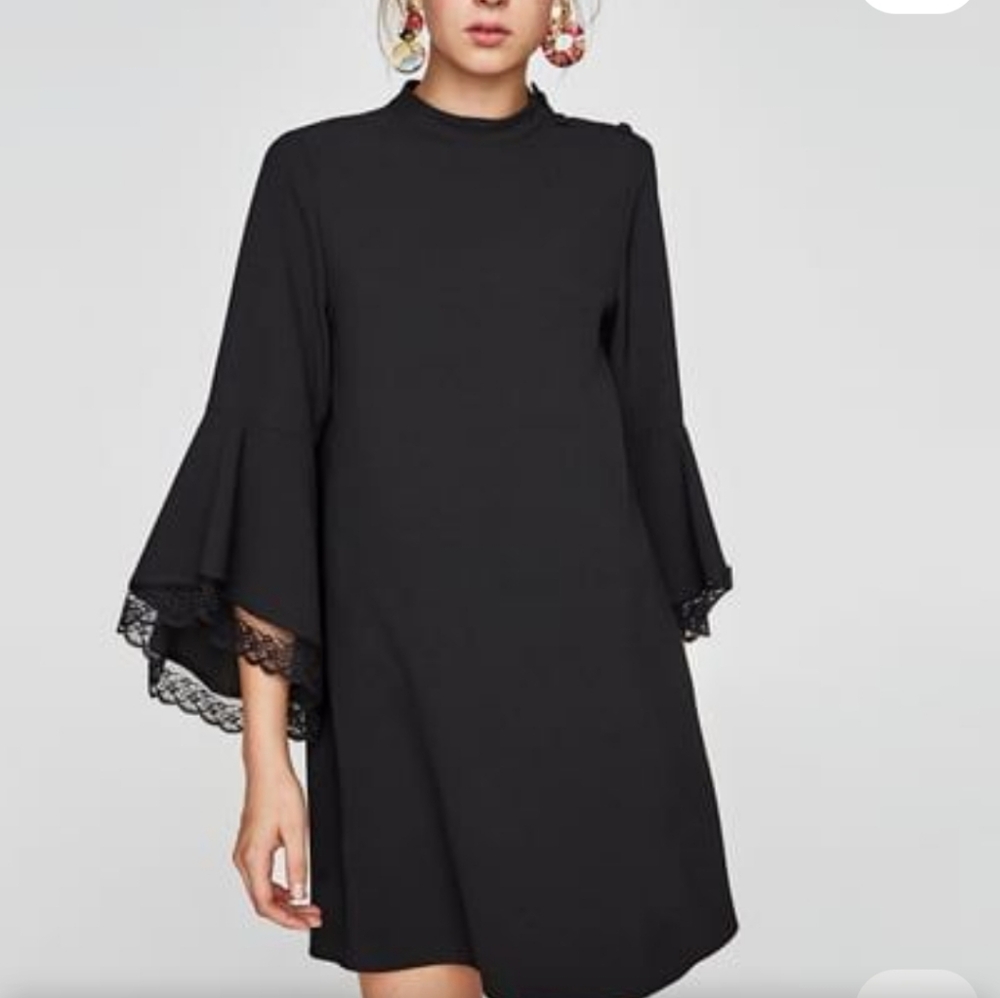 NWT ZARA WOMEN'S LITTLE BLACK DRESS SIZE SMALL LACE SLEEVES